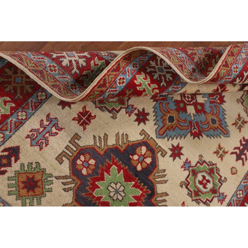 Traditional Kazak Area Rug Handmade Beige Geometric Wool Carpet - 3'11" x 5'11"
