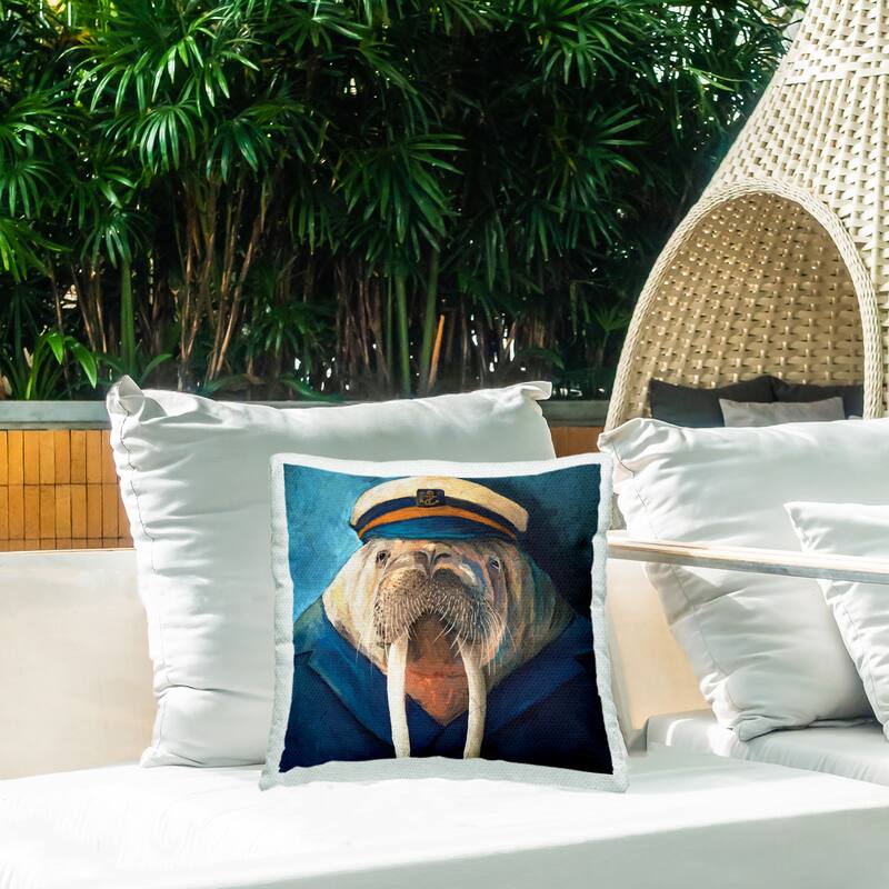 Stupell Sailor Captain Walrus Printed Outdoor Throw Pillow Design by Kamdon Kreations