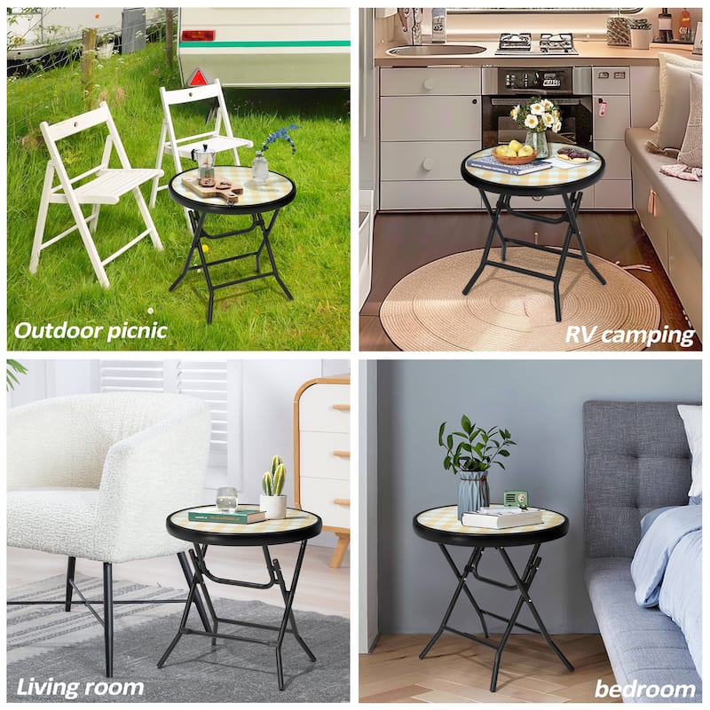 Crestlive Outdoor Side Table Patio Small Folding Table with Tempered Glass Table Top