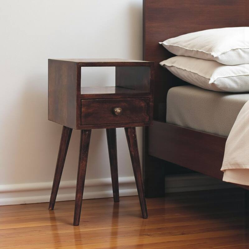 HomeRoots 22" Walnut Solid Wood Square One Drawer Nightstand - Walnut - 1-drawer