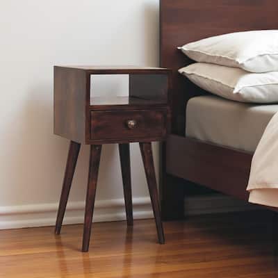 HomeRoots 22" Walnut Solid Wood Square One Drawer Nightstand
