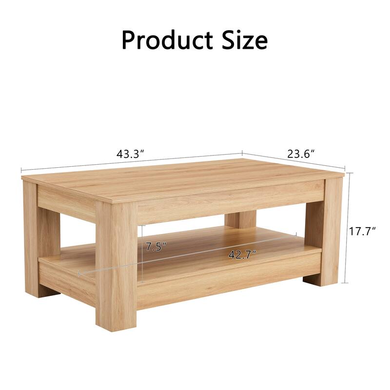 A modern and practical coffee table. The double layered coffee table is made of MDF material