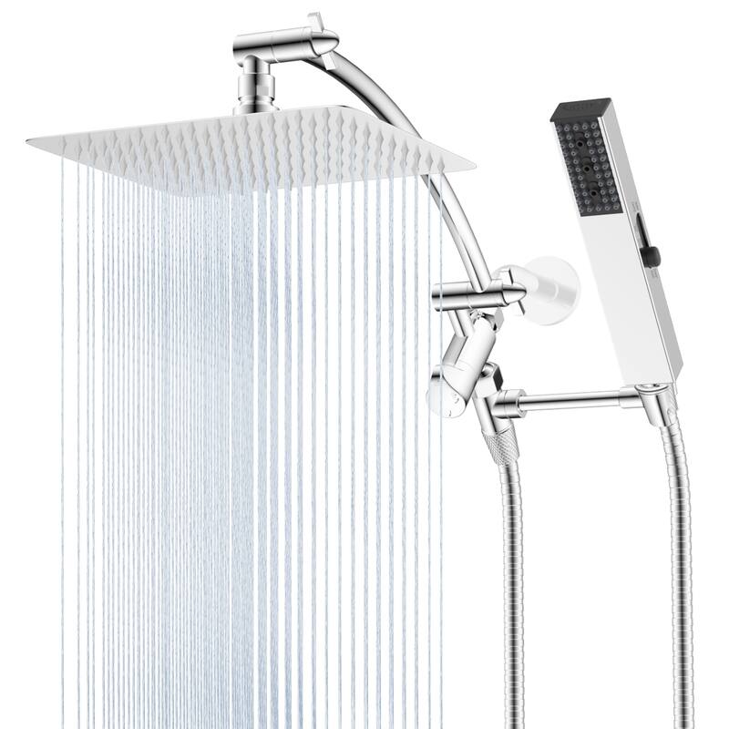 Dual Showerhead Combo, Metal Rain Shower Head, 4-Spray Handheld Spray - Chrome