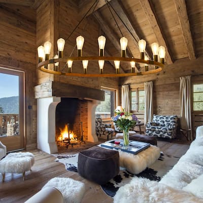 Large Wagon Wheel Chandelier Farmhouse Rustic Wood Chandeliers