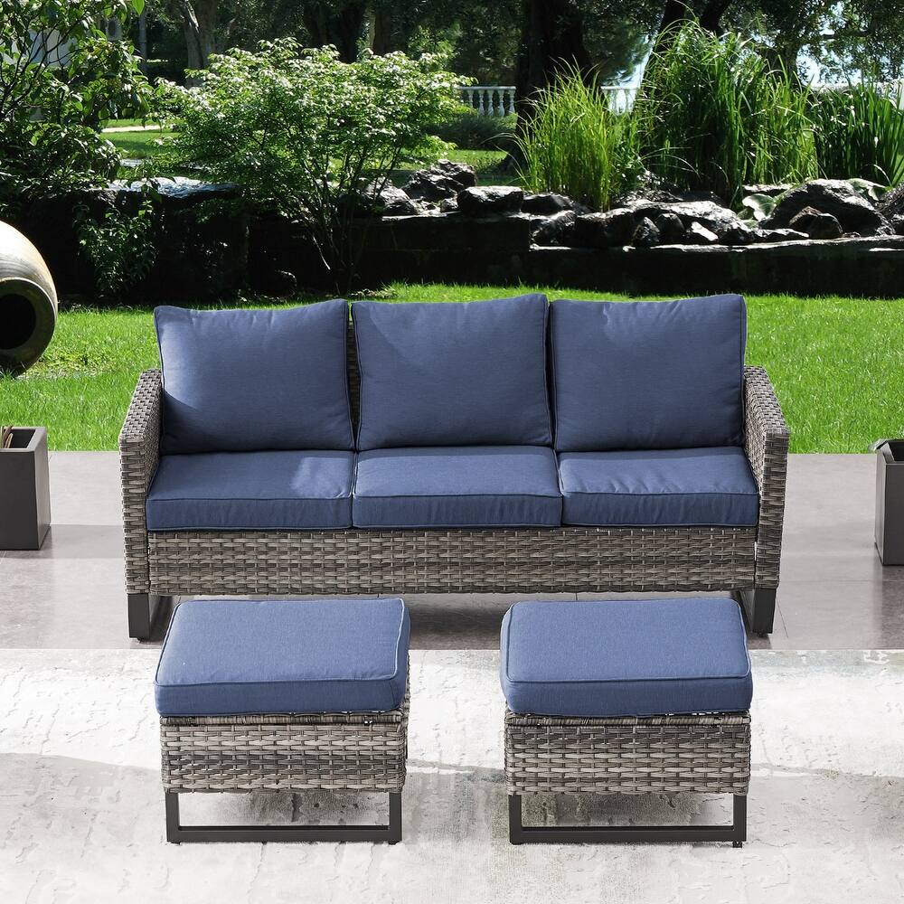 Pocassy Outdoor 3-Seat Sofa Ottomans Set of 3