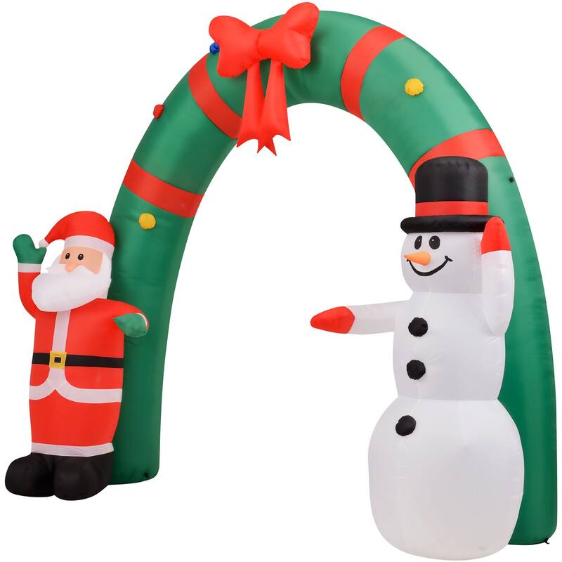 Christmas Time 8-Ft. Tall Walkway Arch w/ Santa Claus and Snowman, Prelit Outdoor Christmas Inflatable with Storage Bag