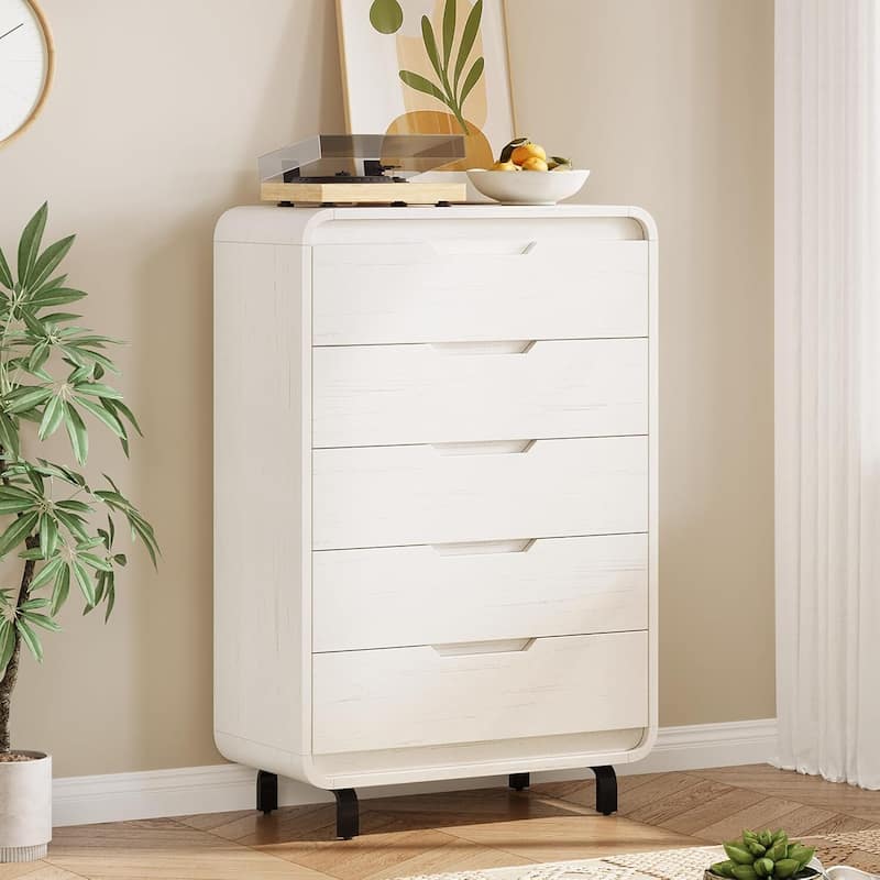 48" Tall Modern 5 Drawers Dresser for Bedroom, Living Room, Hallway - White