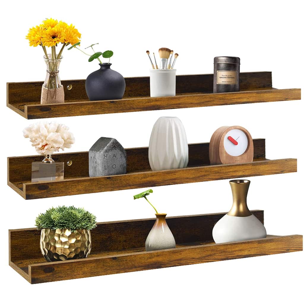 24 Inch Floating Shelves Wall Mounted Set of 3, Rustic Large Wall Shelves Picture Ledge Shelf 3 Different Sizes