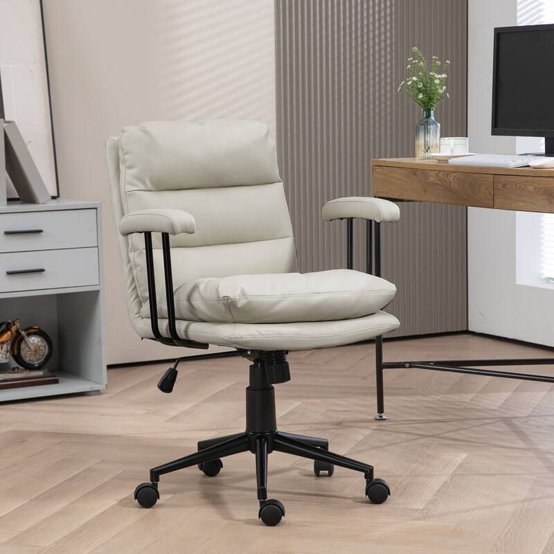 PU Leather Office Chair - Adjustable Height, Swivel Wheels & Double-Tier Padding