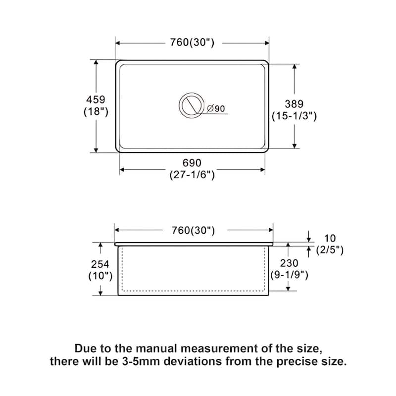 Undermount Single Bowl Ceramic Kitchen Sink in White