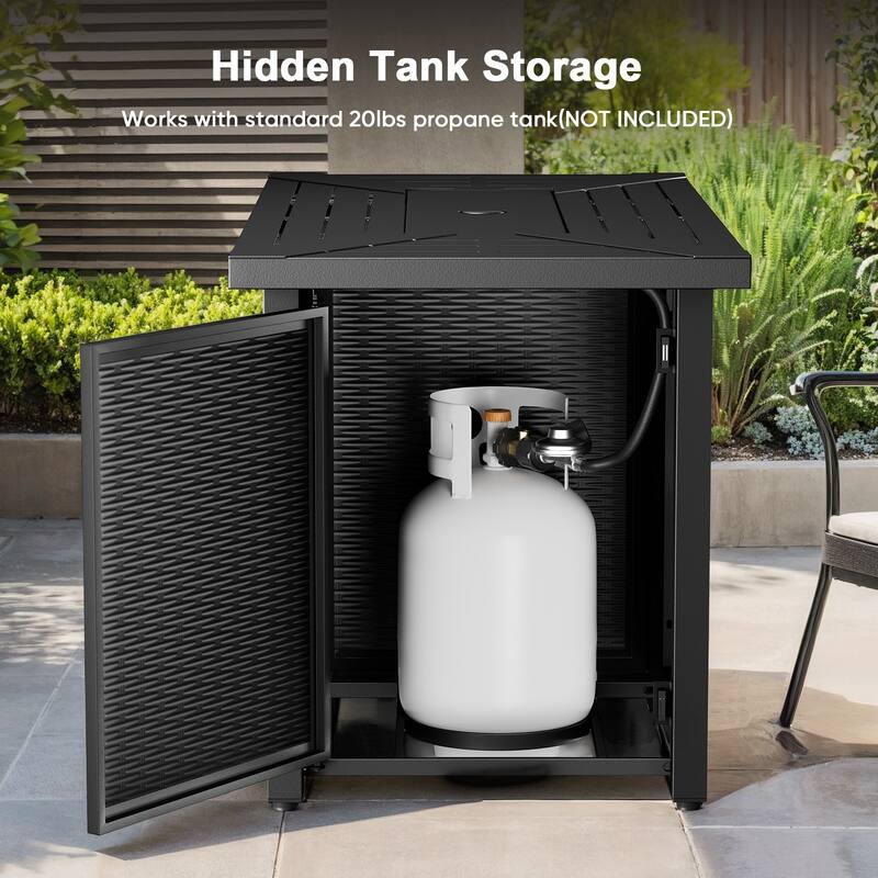 Meyreso Wicker Patio Conversation Set with Metal Fire Pit Table & Olefin Cushions