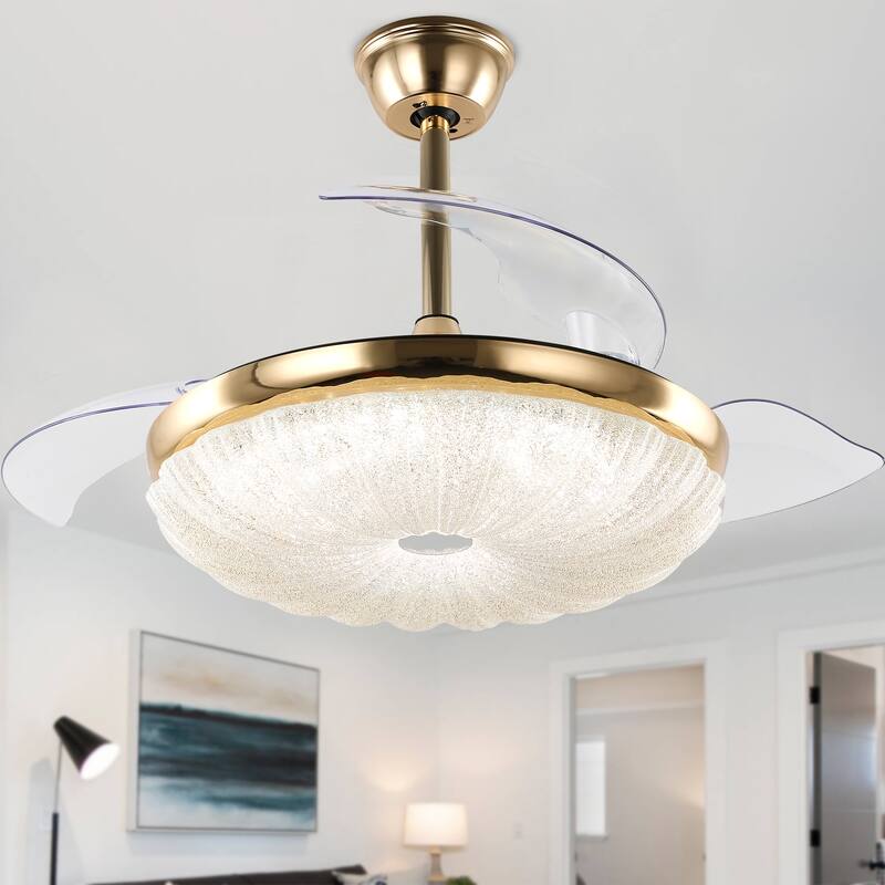Bella Depot 42" Modern Retractable Ceiling Fan with Dimmable Light and Remote 6-Speed Reversible DC Motor - French Gold