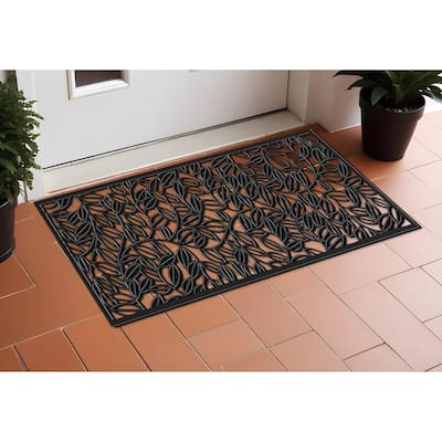 HomeRoots 22" X 48" Black Rubber Botanical Leaves Outdoor Door Mat - 22.00' X '48.00