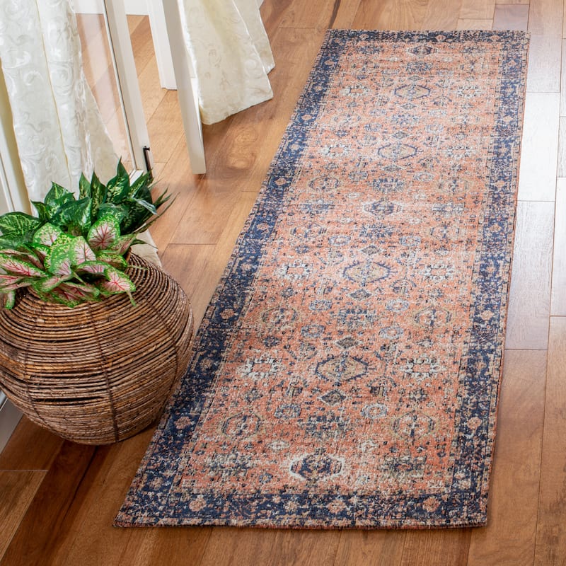 SAFAVIEH Classic Vintage Boho Menucha Oriental Cotton Rug - 2'3" x 12' Runner - Rust/Navy