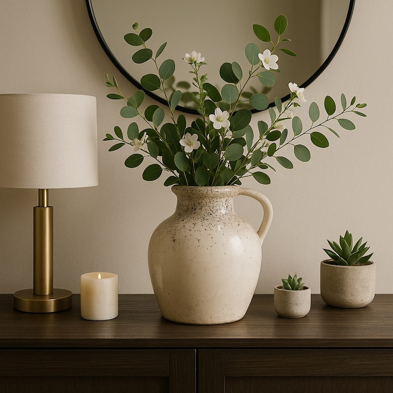 Modern Terracotta Tall Vase with Speckled Finish - Ivory & Brown