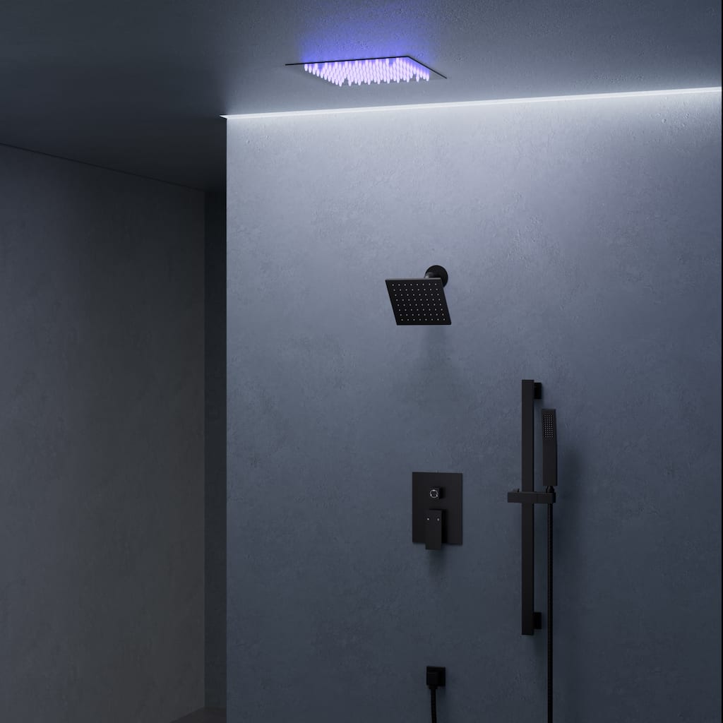 Celling Mounted 12 in. Rainfall LED Shower System with 6 in. Shower Head Handheld Shower Faucet Set