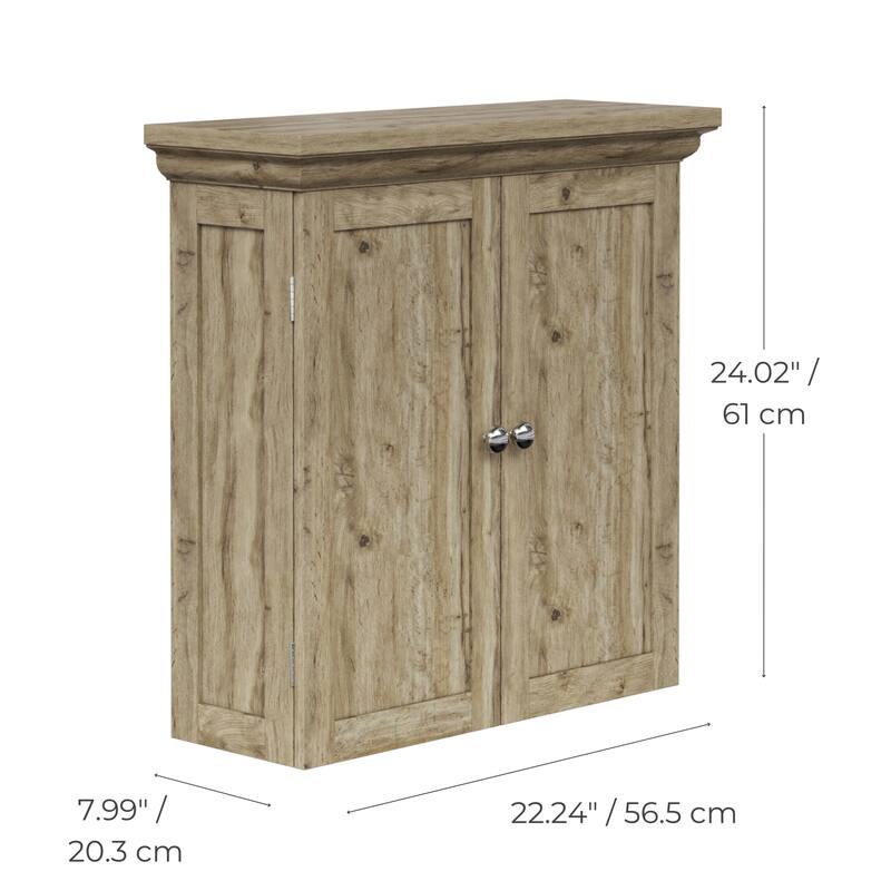 Teamson Home Stratford Removable Wall Cabinet 2 Doors, Adjustable Shelves, Crown Molding, Beveled Inlays for Bathroom Storage