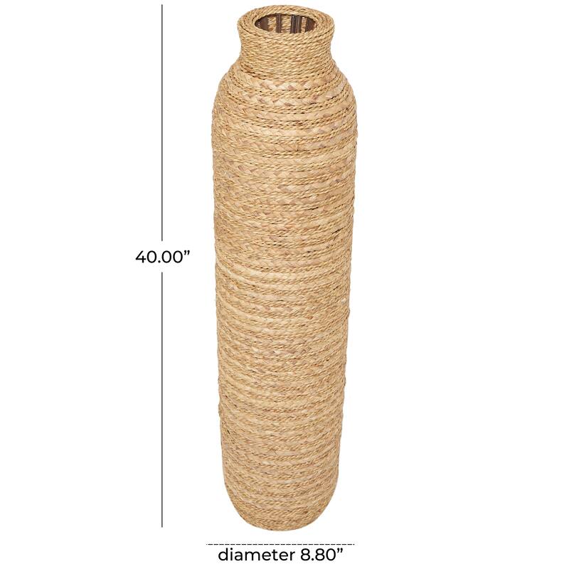 Brown Seagrass Handmade Slim Woven Tall Floor Decorative Vase - 9"W, 40"H
