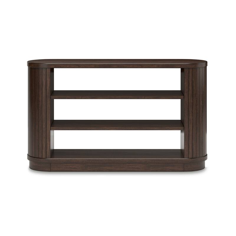Jeno TV Media Credenza Cabinet, 2 Shelves, Ribbed Brown Wood 58 Inch