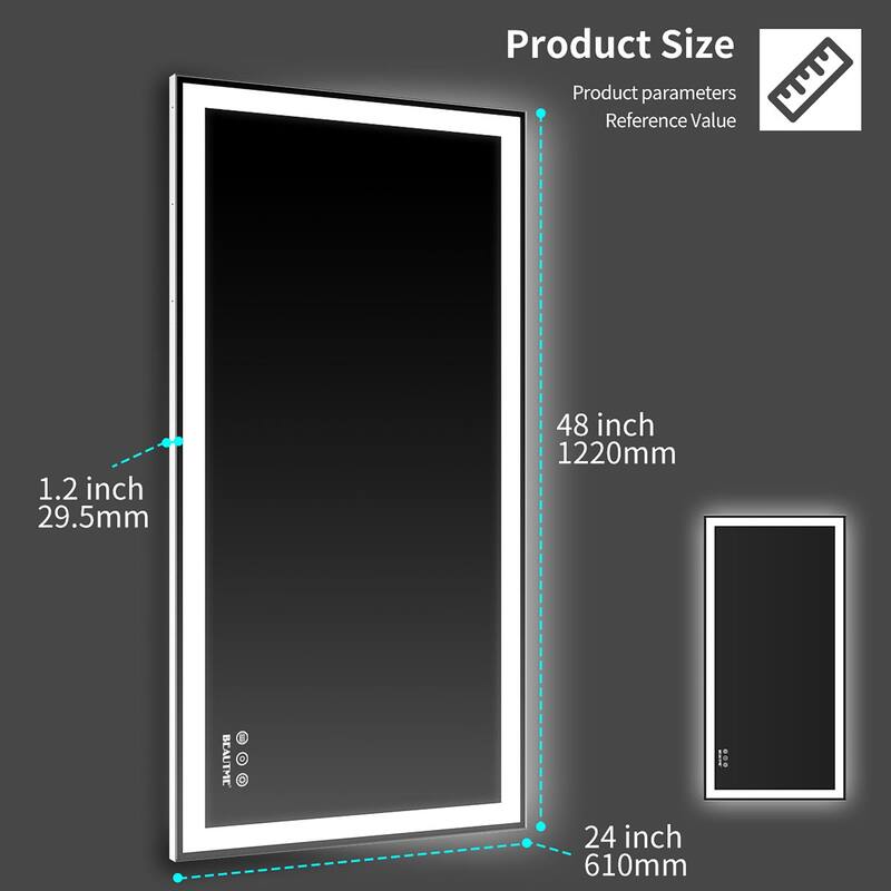 Rectangular Wall Mounted LED Bathroom Vanity Mirror with Anti-Fog - 48" x 24" in.