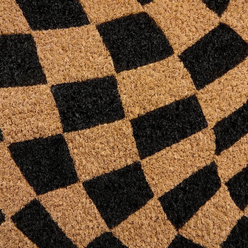 TOWN & COUNTRY TERRA Emmett Groovy Checkerboard Outdoor Door Mat, Natural Coir Mat