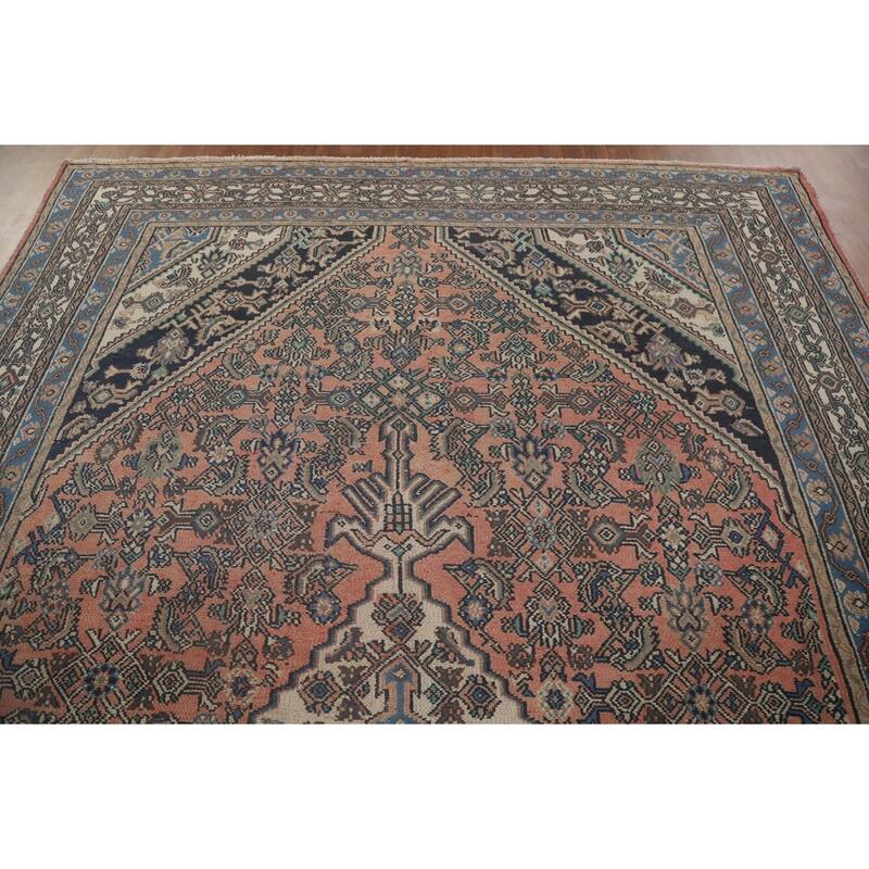 Pink Geometric Hamedan Persian Vintage Area Rug Handmade Wool Carpet - 8'5" x 11'4"