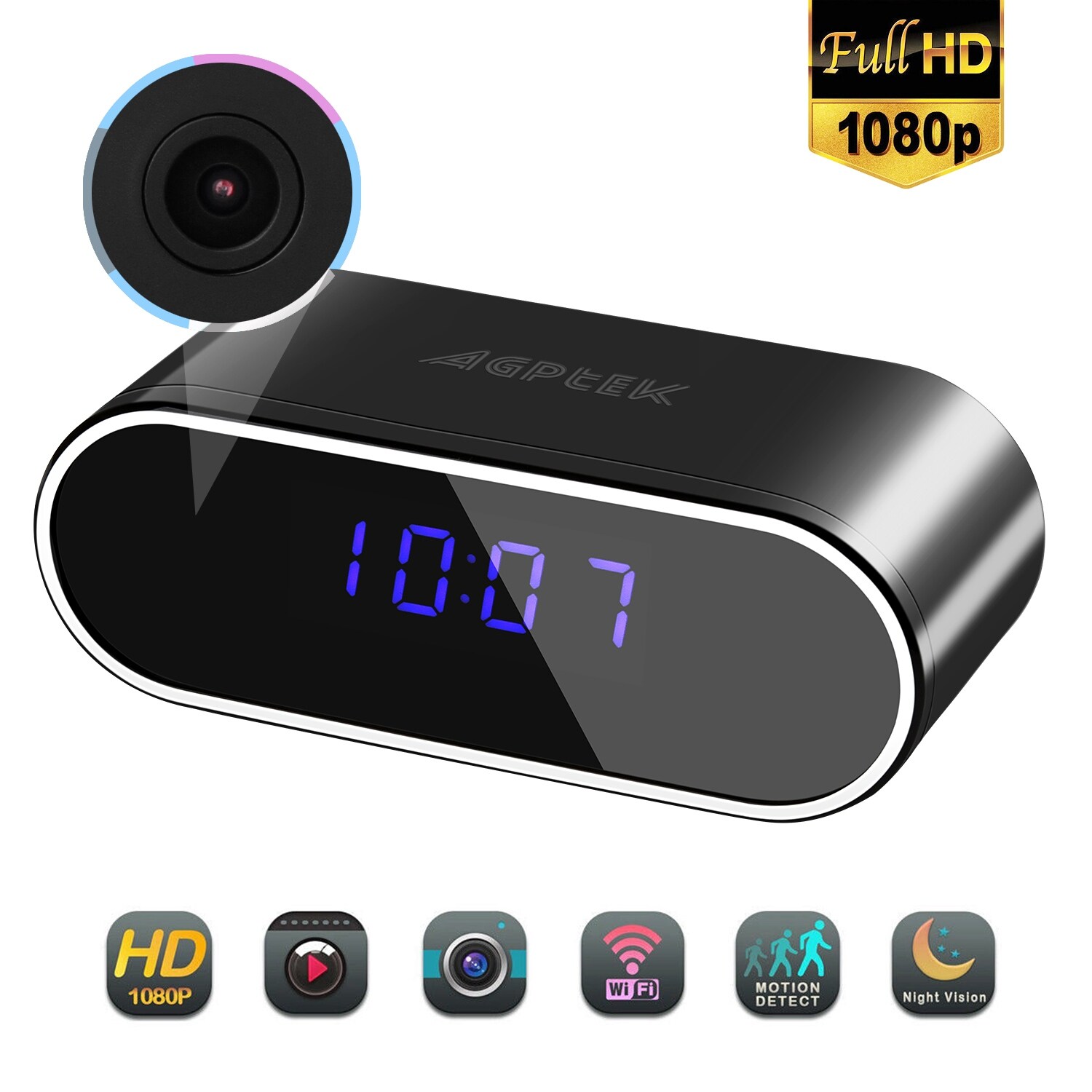 HD 1080P Surveillanc Wifi Camera Motion Security Alarm Clock IR Nanny Camera DVR