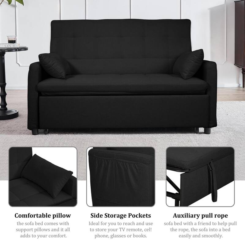 Black Convertible Sofa Bed Convertible Sofa Bed with Armrests, 2-Seater Sofa Couch for Living Room Bedroom