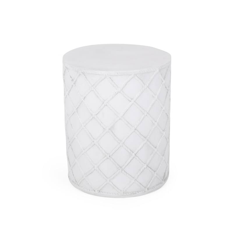 Outdoor End Table, Round 15 Inch Top, Antique White Faux Concrete