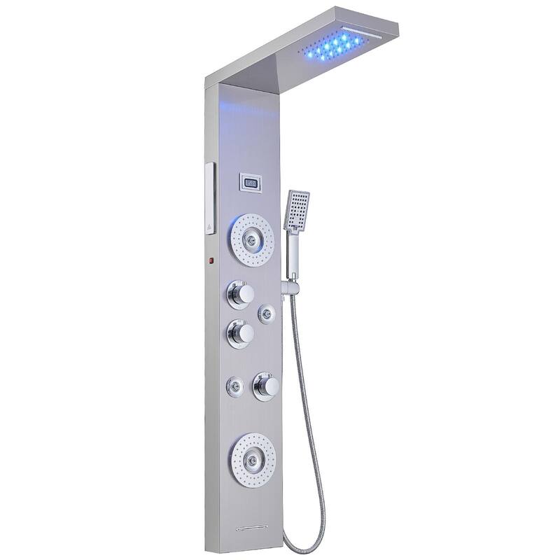 4-Jet LED Shower Panel with Heavy Rain Shower - Chrome Nickel