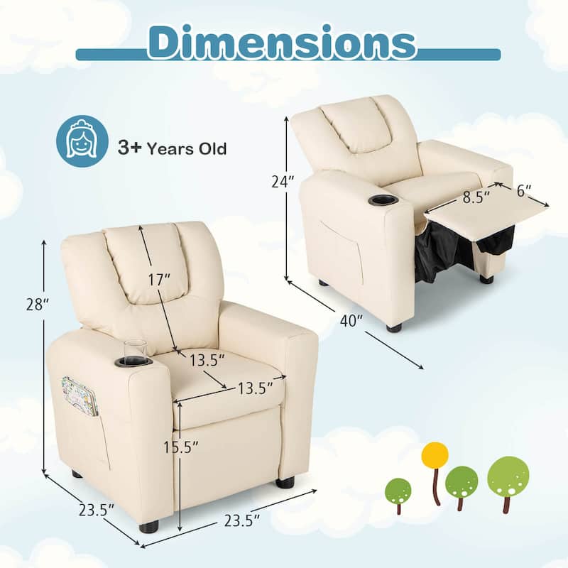 Costway Kids Recliner Chair with Cup Holder & Side Pocket Adjustable