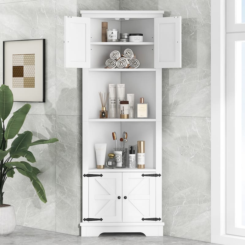 Tall Corner Bathroom Storage with Doors and Adjustable Shelves