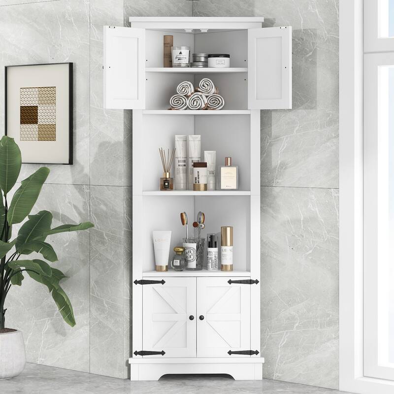 Tall Corner Bathroom Storage Cabinet with Doors and Adjustable Shelves ...
