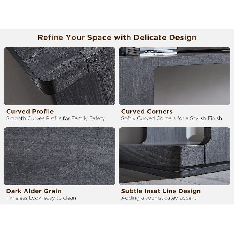 Modern 63" Entryway Console Table, Long Sofa Table with Curved Edge