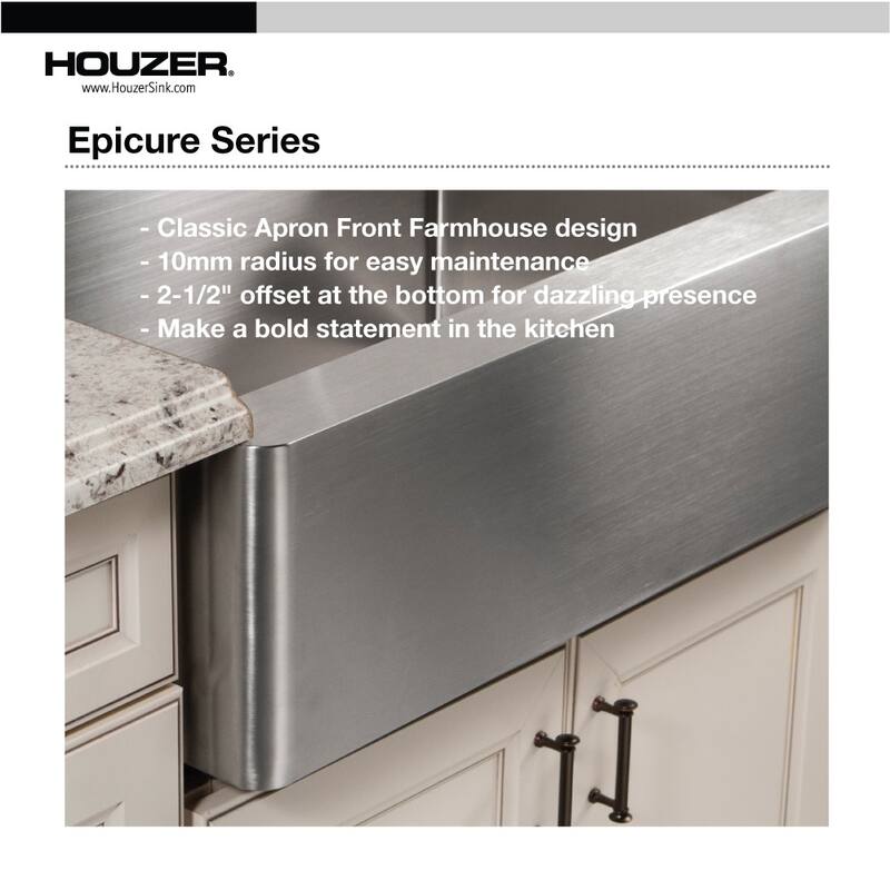Houzer Epicure 33" Double Basin 18 Gauge Kitchen Sink for Farmhouse