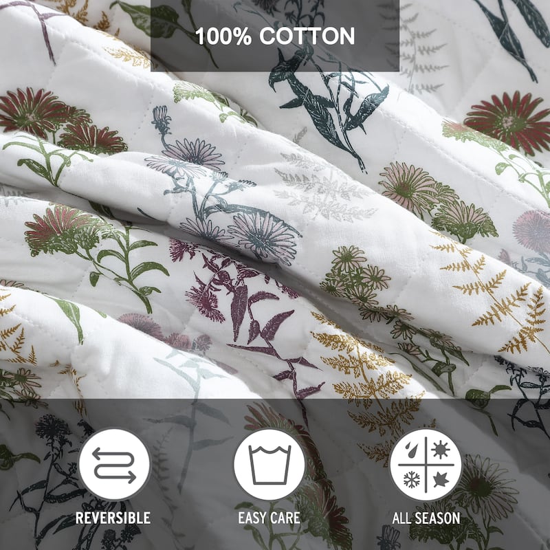 Eddie Bauer Flower Field Cotton Reversible Green Quilt Set