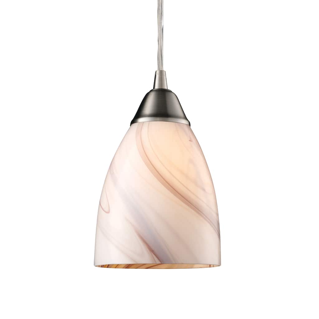 Pierra 5-inch Wide 1-Light Pendant in Satin Nickel with Creme Lilac Swirl - 5in W x 5in D x 8in H