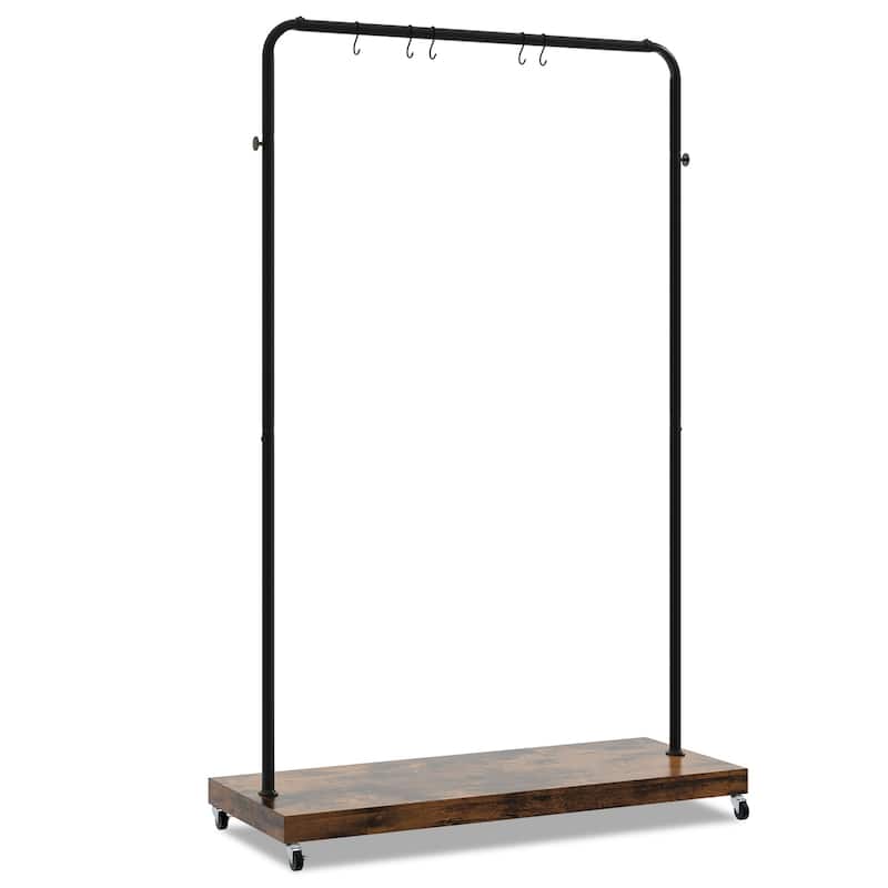 Industrial Pipe Rolling Garment Rack Clothing Rack with Hooks & Shelf - Rustic Brown + Black