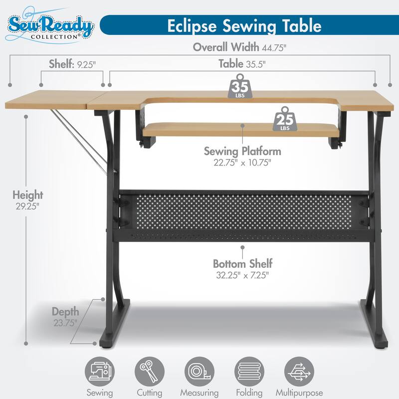 Sew Ready Eclipse Sewing Crafting Office Table with Folding Top and Adjustable Platform