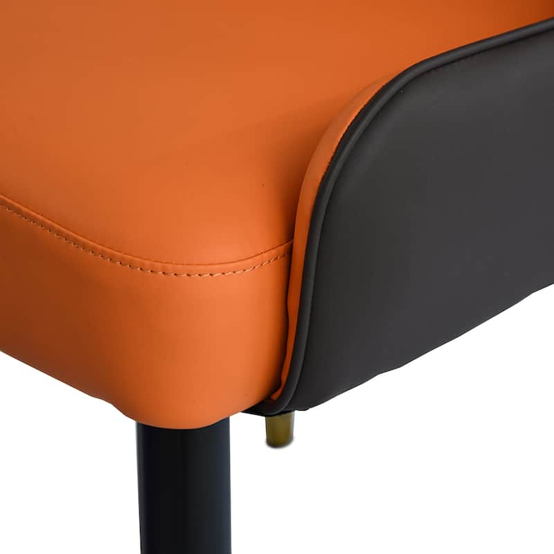 Modern PU Sponge-Filled Dining Chair Solid Wood Metal Legs Set of 2