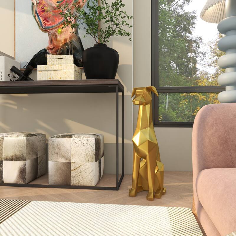 Polystone Dog Cubist Decorative Sculpture - Black, Gold, Silver - Roche River Decor