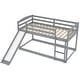 preview thumbnail 14 of 32, Minimalist Twin over Twin Wooden Floor Low Bunk Bed Kids Bed with Convertible Slide,Ladder and Guardrail