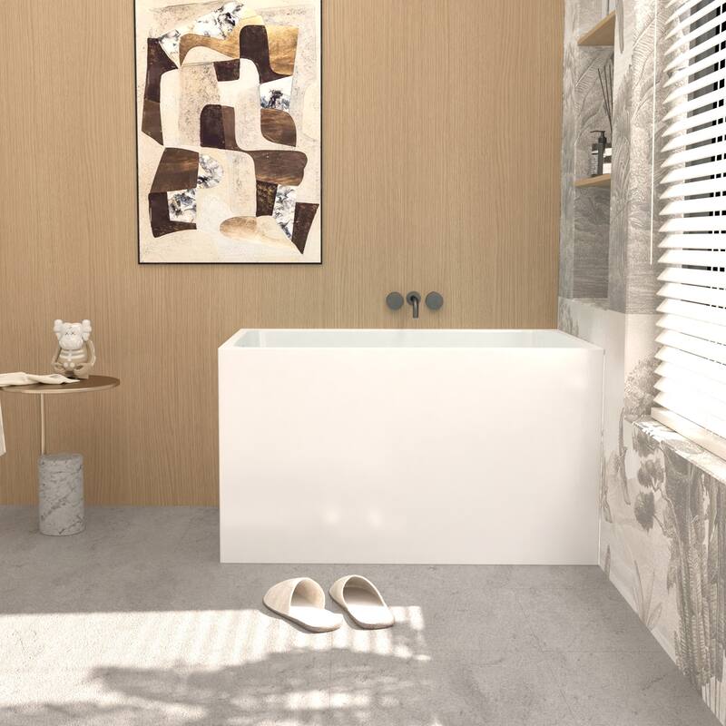 GDFStudio - Alistair Compact Freestanding Soaking Bathtub with Supportive Built-In Seat
