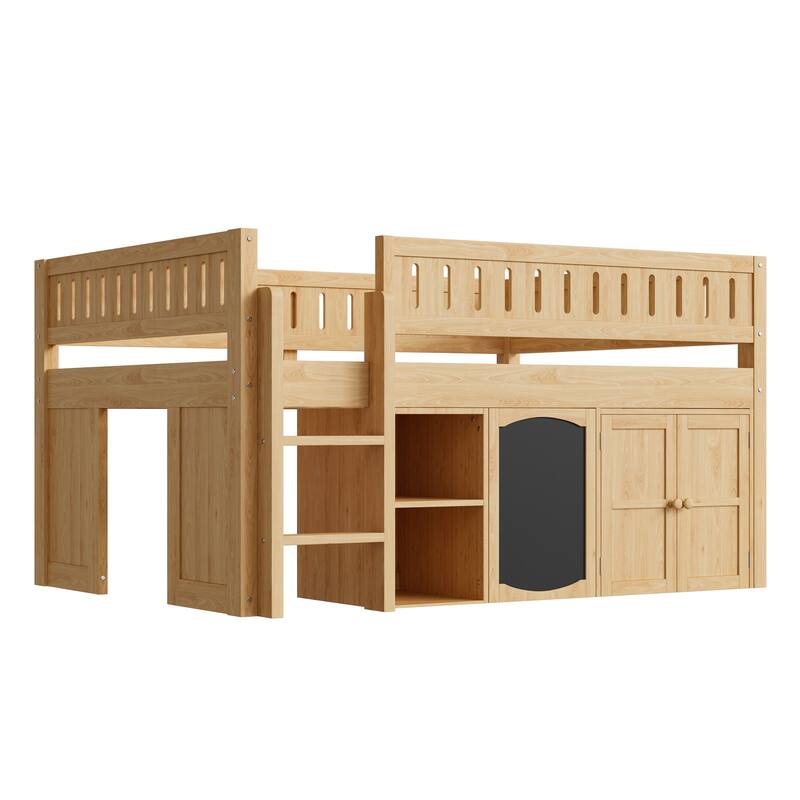 Multi-Functional Full Loft Bed with Chalkboard & Built-In Cabinet by Harper&Bright Designs