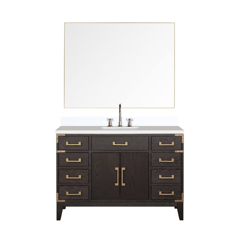 Laurel 48 in W x 22 in D Black Oak Single Bath Vanity, White Quartz Top, Faucet Set, and 46 in Mirror