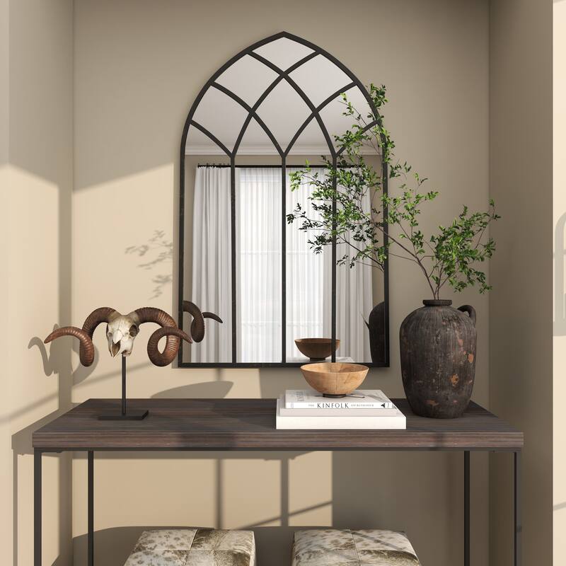 Metal Window Pane Inspired Grid Room Wall Mirror - Copper, Brown, Black - Roche River Decor