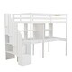 preview thumbnail 9 of 17, White Twin Size Solid Wood Loft Bed with Storage Staircase and Desks