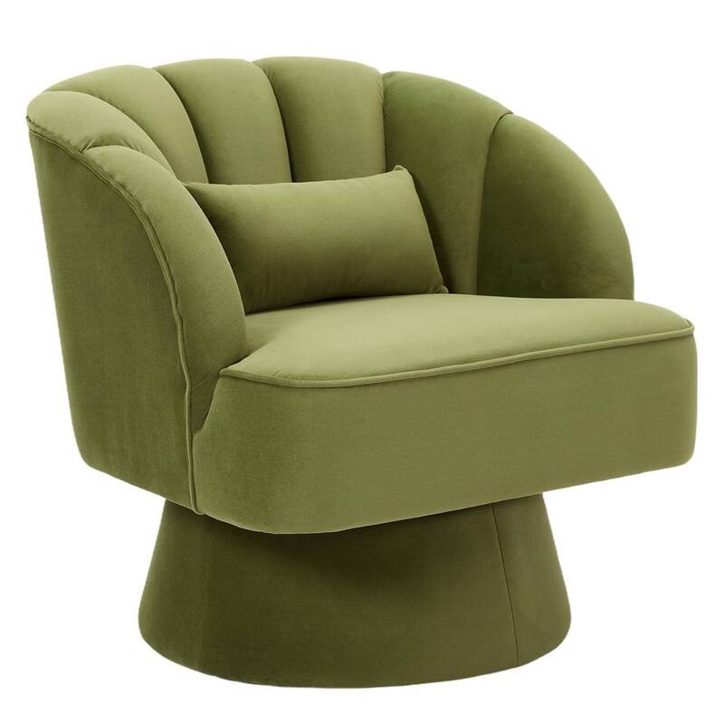 Velvet Upholstered 360° Swivel Accent Chair, Barrel Lounge Chair for Living, Bedroom Reading Nook - Green