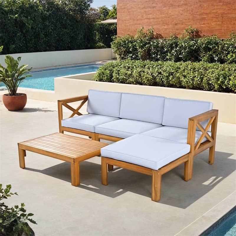 Outdoor Backyard Patio Wood 5-Piece Sectional Sofa Seating Group Set