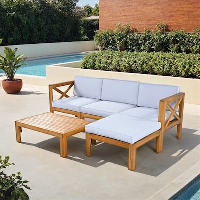 Outdoor Backyard Patio Wood 5-Piece Sectional Sofa Seating Group Set